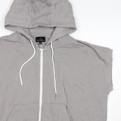 Enorsia Men Grey XL Sleeveless Full Zip Hooded Fleece Vest Hoodie