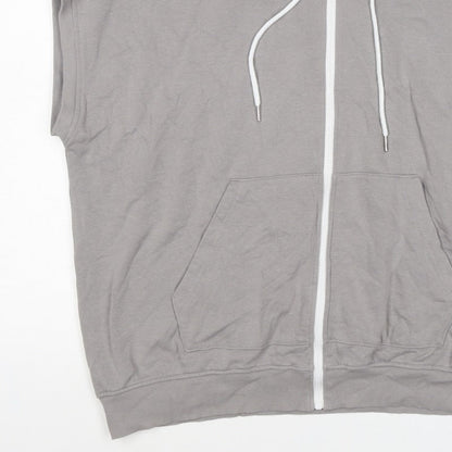 Enorsia Men Grey XL Sleeveless Full Zip Hooded Fleece Vest Hoodie