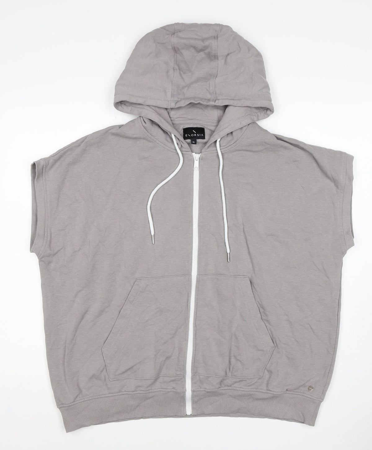 Enorsia Men Grey XL Sleeveless Full Zip Hooded Fleece Vest Hoodie