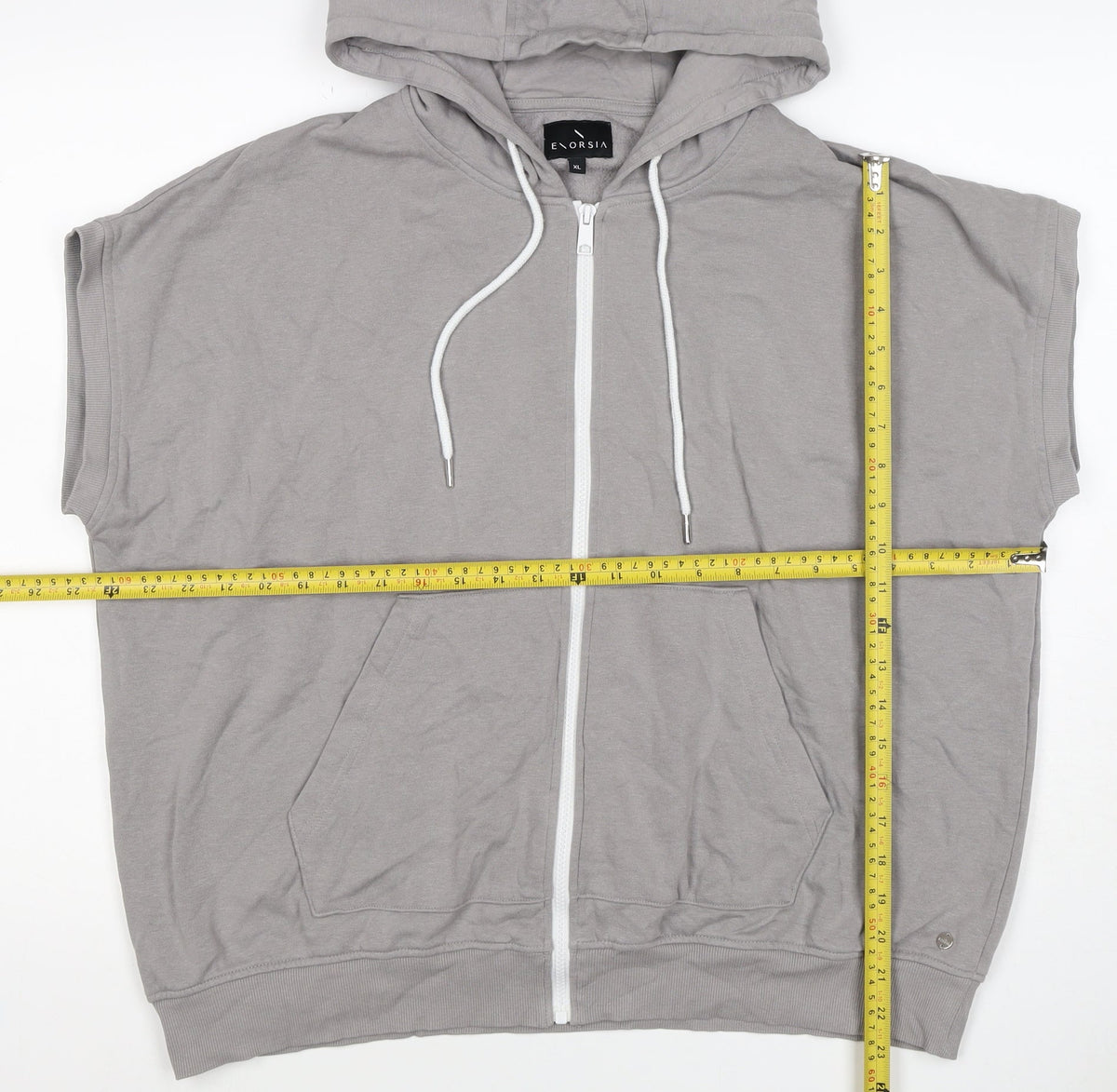 Enorsia Men Grey XL Sleeveless Full Zip Hooded Fleece Vest Hoodie