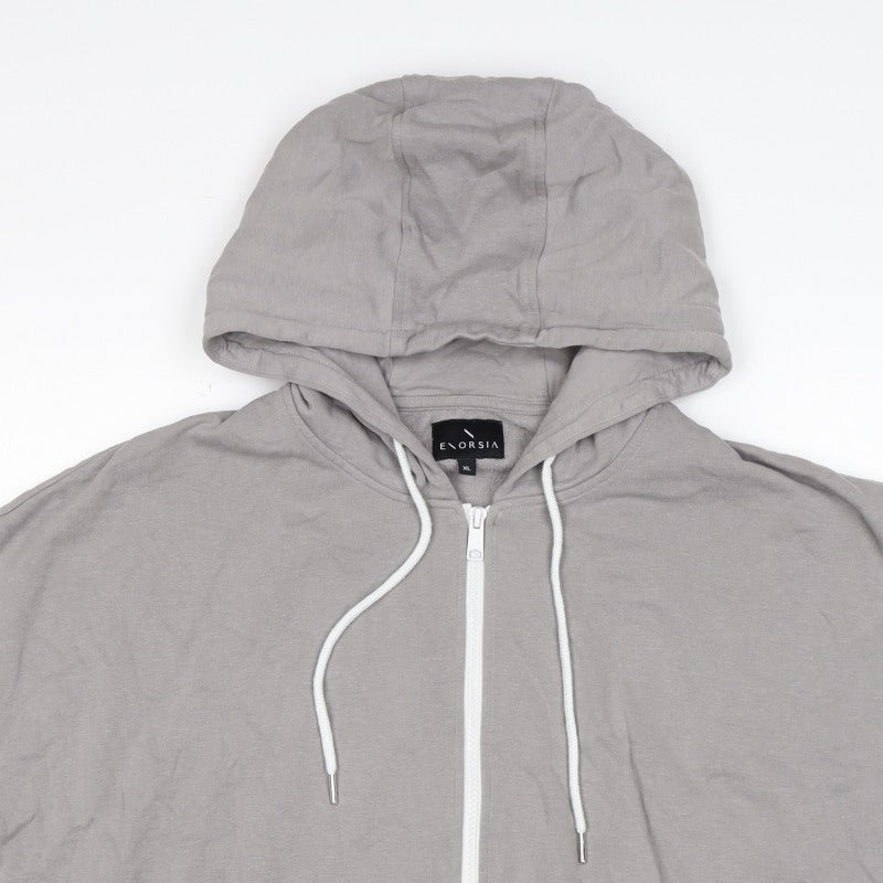 Enorsia Men Grey XL Sleeveless Full Zip Hooded Fleece Vest Hoodie