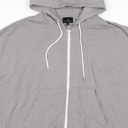 Enorsia Men Grey XL Sleeveless Full Zip Hooded Fleece Vest Hoodie