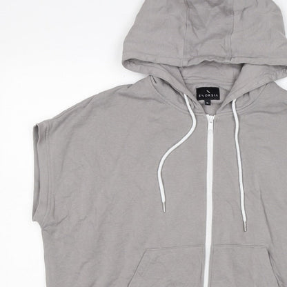 Enorsia Men Grey XL Sleeveless Full Zip Hooded Fleece Vest Hoodie