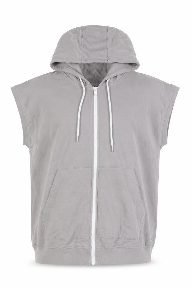 Enorsia Men Grey XL Sleeveless Full Zip Hooded Fleece Vest Hoodie