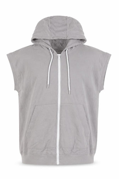 Enorsia Men Grey XL Sleeveless Full Zip Hooded Fleece Vest Hoodie