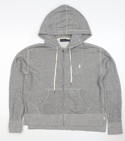 Polo Ralph Lauren Men Grey S Full Zip Hoodie Logo Cotton Blend