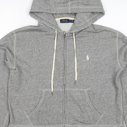 Polo Ralph Lauren Men Grey S Full Zip Hoodie Logo Cotton Blend