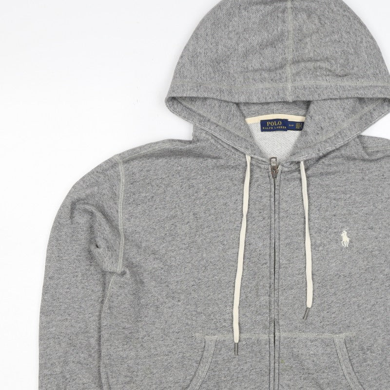 Polo Ralph Lauren Men Grey S Full Zip Hoodie Logo Cotton Blend