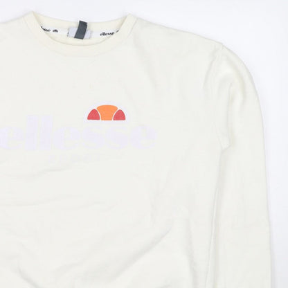 Ellesse Women’s Ivory UK 10 Pullover Logo Crew Neck Sweatshirt