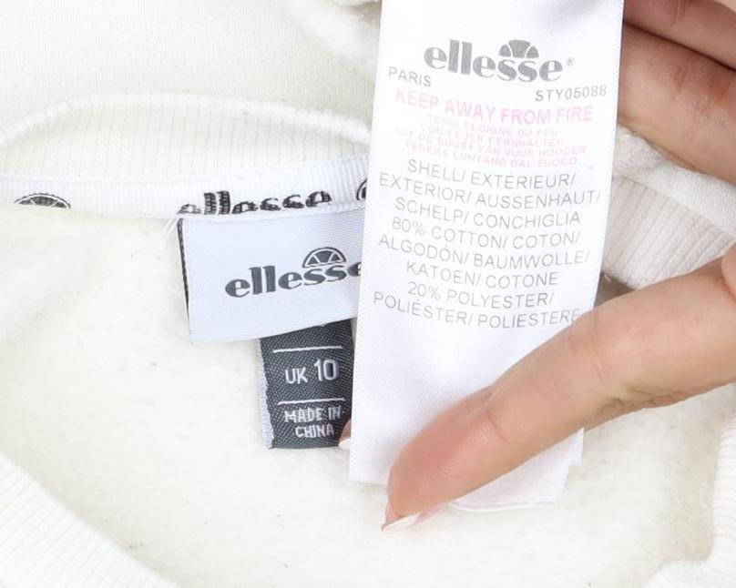 Ellesse Women’s Ivory UK 10 Pullover Logo Crew Neck Sweatshirt