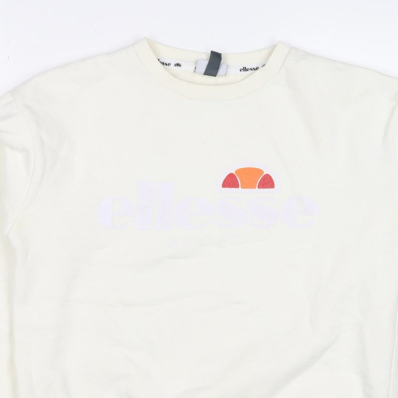 Ellesse Women’s Ivory UK 10 Pullover Logo Crew Neck Sweatshirt