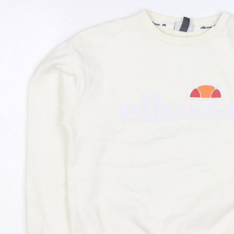 Ellesse Women’s Ivory UK 10 Pullover Logo Crew Neck Sweatshirt