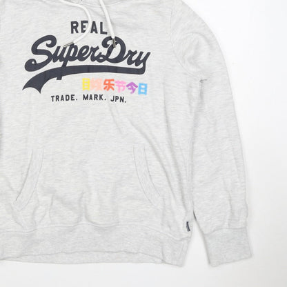 Superdry Women Grey UK 10 Pullover Hoodie Graphic Print Pockets