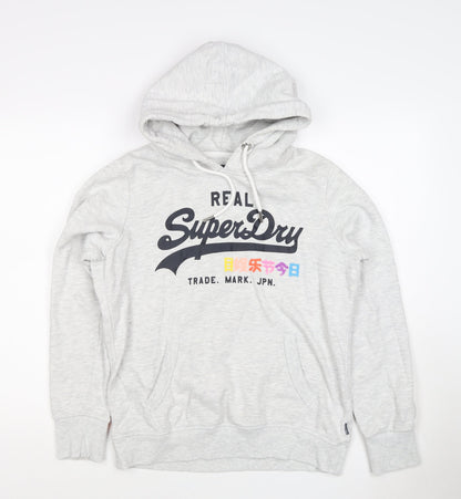 Superdry Women Grey UK 10 Pullover Hoodie Graphic Print Pockets
