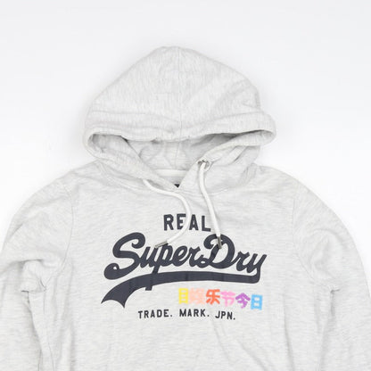 Superdry Women Grey UK 10 Pullover Hoodie Graphic Print Pockets