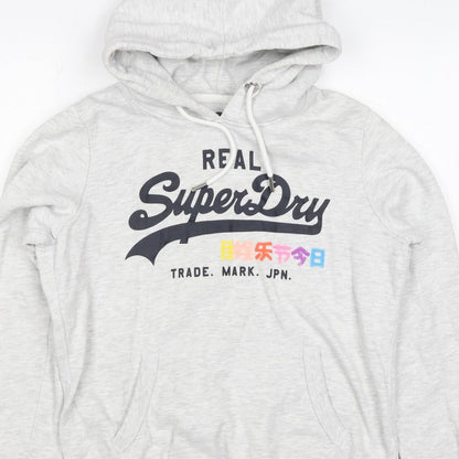 Superdry Women Grey UK 10 Pullover Hoodie Graphic Print Pockets