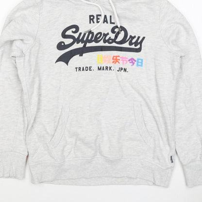 Superdry Women Grey UK 10 Pullover Hoodie Graphic Print Pockets