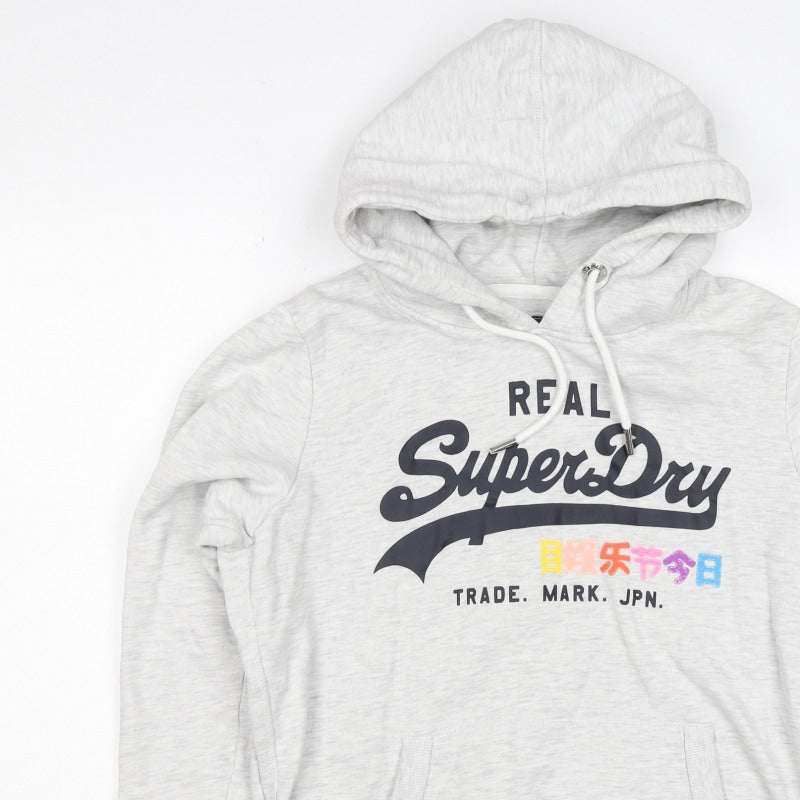 Superdry Women Grey UK 10 Pullover Hoodie Graphic Print Pockets