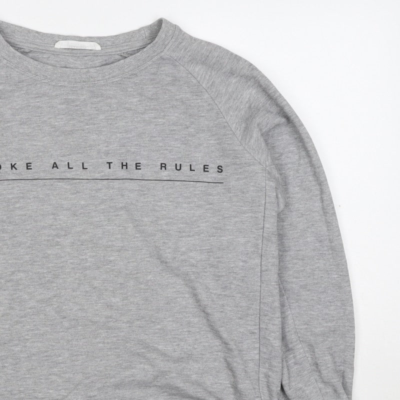 Mango Teens Grey XS Pullover Sweatshirt Graphic Quote Raglan