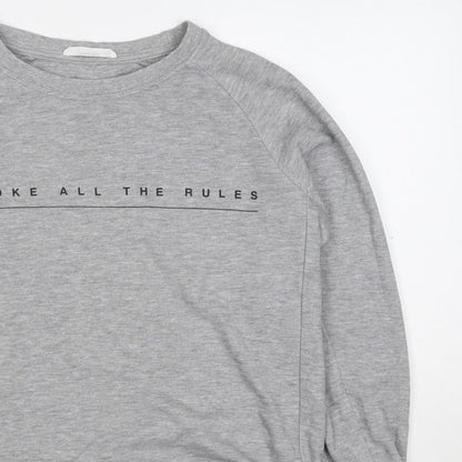 Mango Teens Grey XS Pullover Sweatshirt Graphic Quote Raglan