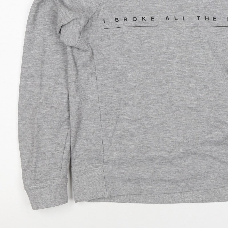 Mango Teens Grey XS Pullover Sweatshirt Graphic Quote Raglan