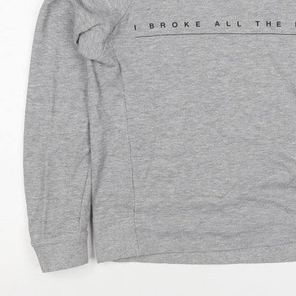 Mango Teens Grey XS Pullover Sweatshirt Graphic Quote Raglan