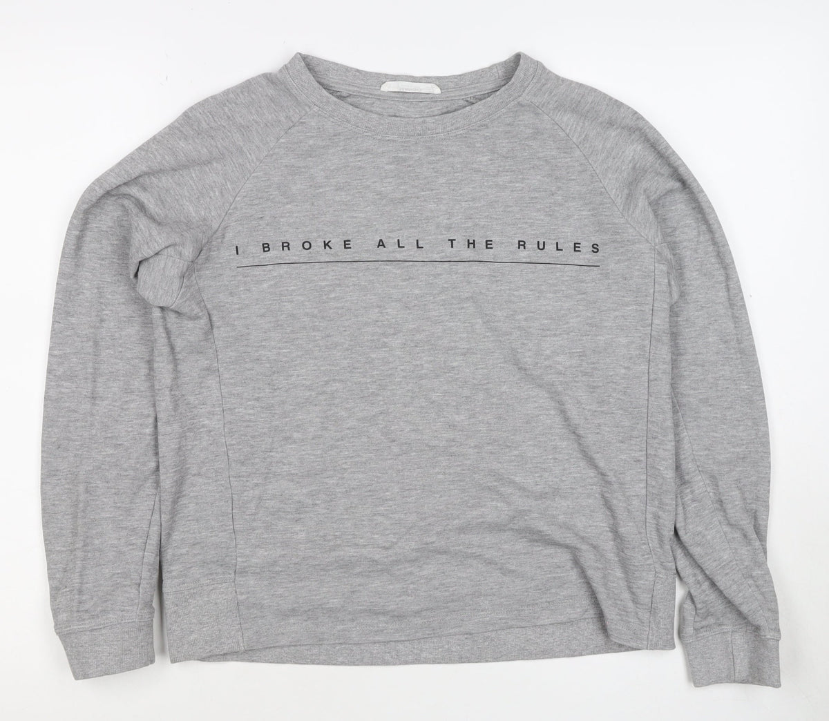 Mango Teens Grey XS Pullover Sweatshirt Graphic Quote Raglan