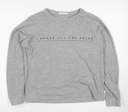 Mango Teens Grey XS Pullover Sweatshirt Graphic Quote Raglan