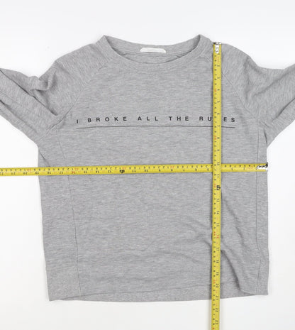 Mango Teens Grey XS Pullover Sweatshirt Graphic Quote Raglan