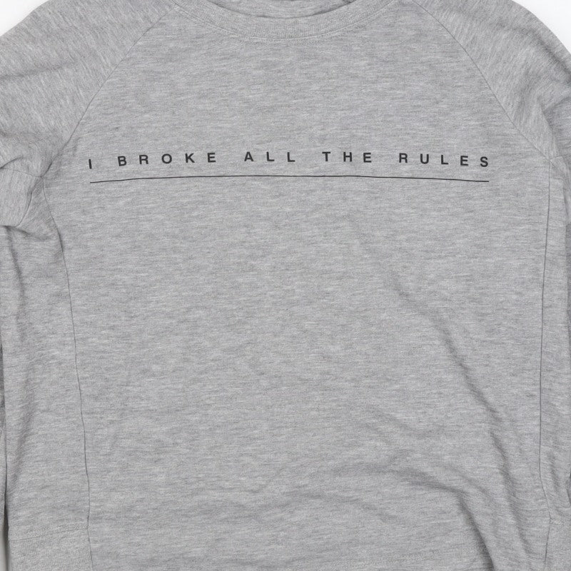 Mango Teens Grey XS Pullover Sweatshirt Graphic Quote Raglan