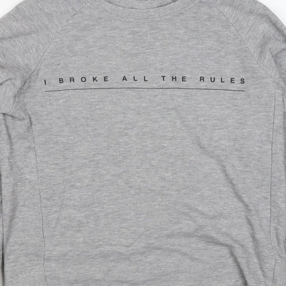 Mango Teens Grey XS Pullover Sweatshirt Graphic Quote Raglan
