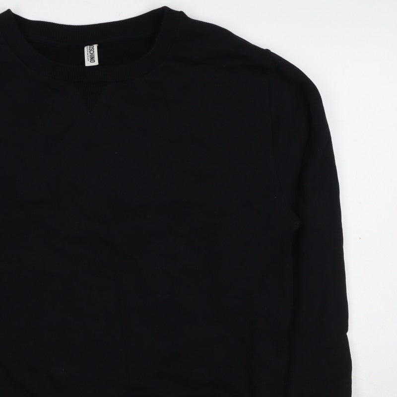Moschino Women Black M Pullover Sweatshirt Logo Trim Crew Neck