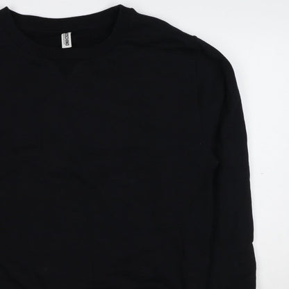 Moschino Women Black M Pullover Sweatshirt Logo Trim Crew Neck