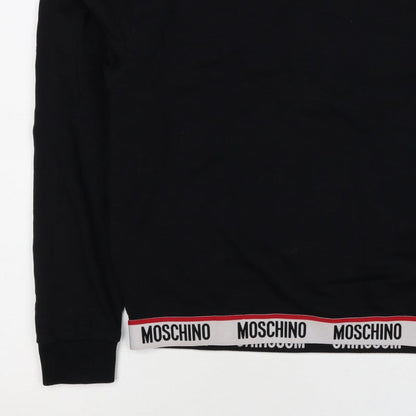 Moschino Women Black M Pullover Sweatshirt Logo Trim Crew Neck