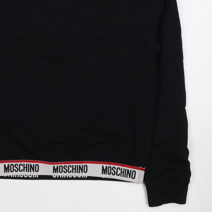 Moschino Women Black M Pullover Sweatshirt Logo Trim Crew Neck