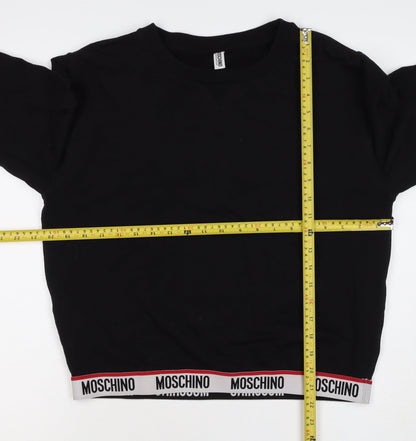 Moschino Women Black M Pullover Sweatshirt Logo Trim Crew Neck