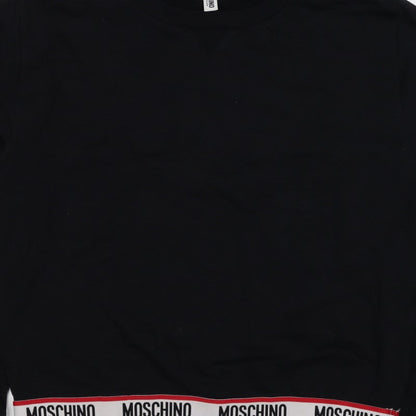 Moschino Women Black M Pullover Sweatshirt Logo Trim Crew Neck