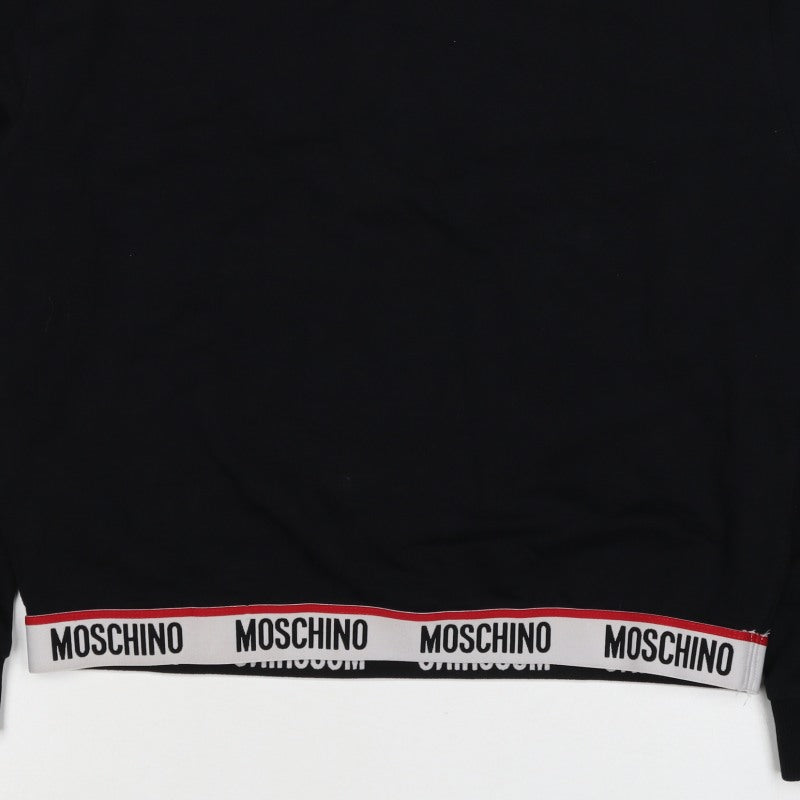 Moschino Women Black M Pullover Sweatshirt Logo Trim Crew Neck