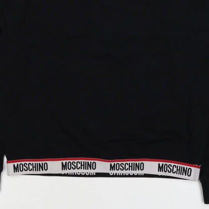 Moschino Women Black M Pullover Sweatshirt Logo Trim Crew Neck