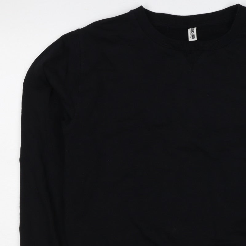 Moschino Women Black M Pullover Sweatshirt Logo Trim Crew Neck