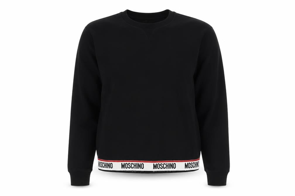 Moschino Women Black M Pullover Sweatshirt Logo Trim Crew Neck