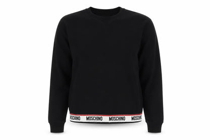 Moschino Women Black M Pullover Sweatshirt Logo Trim Crew Neck