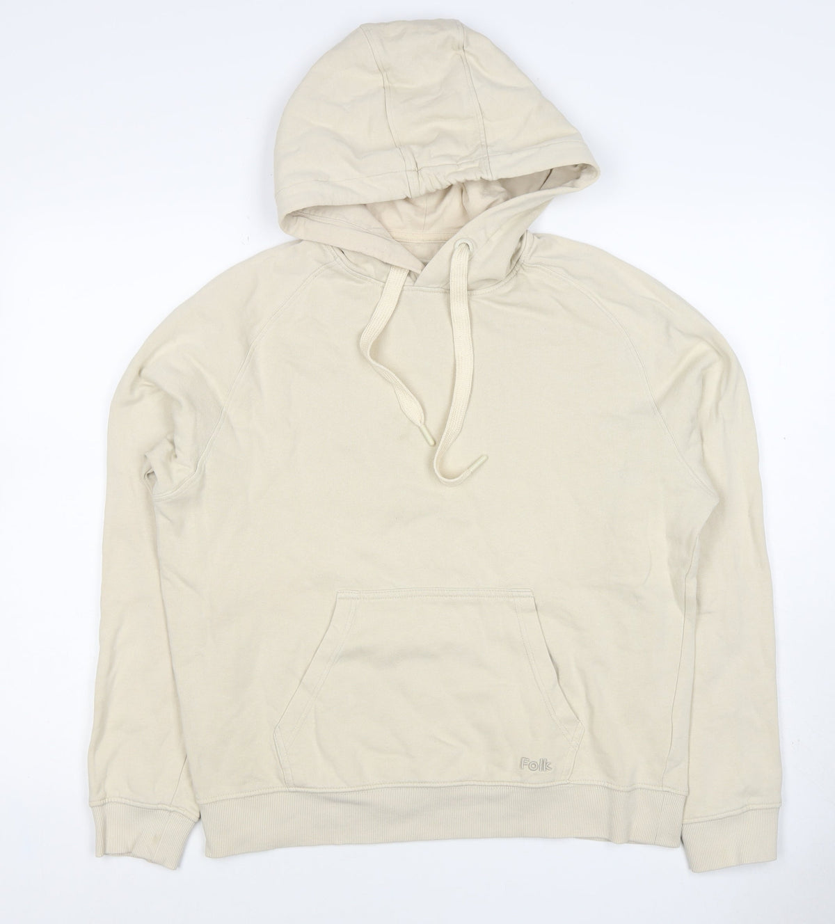 Folk Women's Ivory Size S Pullover Hooded Sweatshirt Logo Pocket