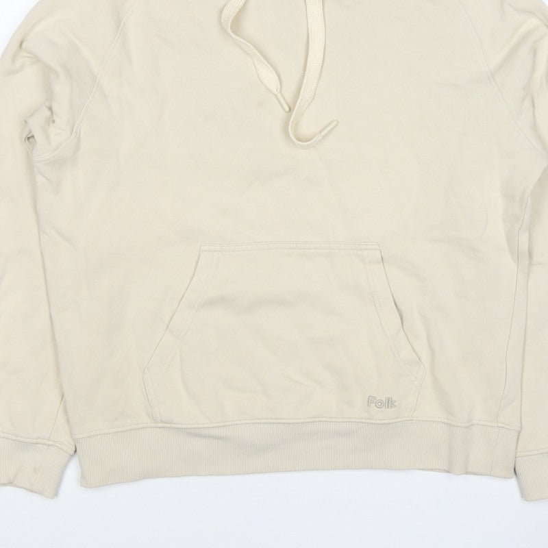 Folk Women's Ivory Size S Pullover Hooded Sweatshirt Logo Pocket