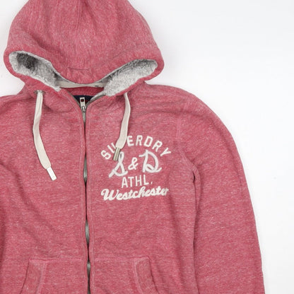 Superdry Women’s Pink XL Full Zip Logo Hoodie Sherpa Lined