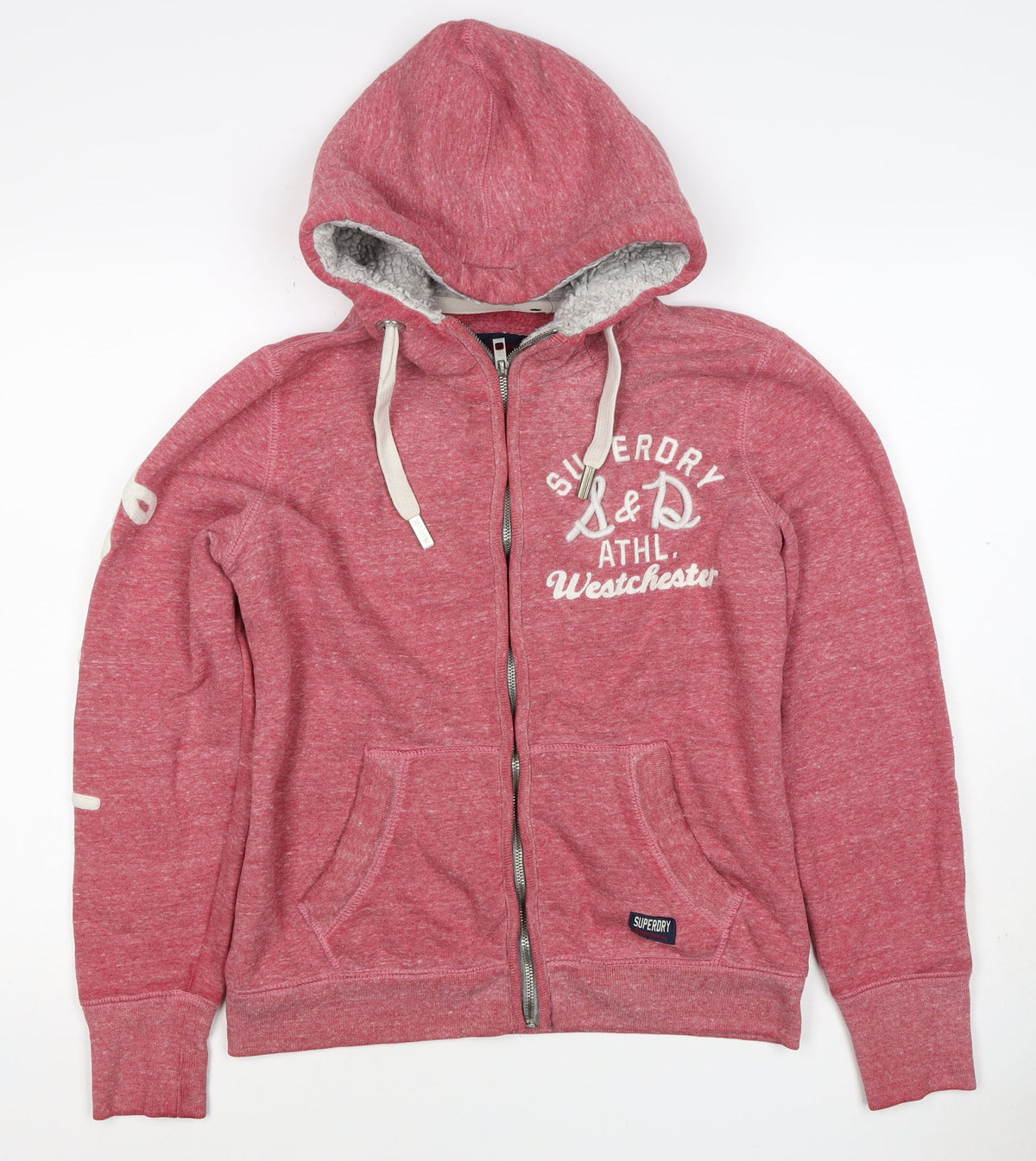 Superdry Women’s Pink XL Full Zip Logo Hoodie Sherpa Lined