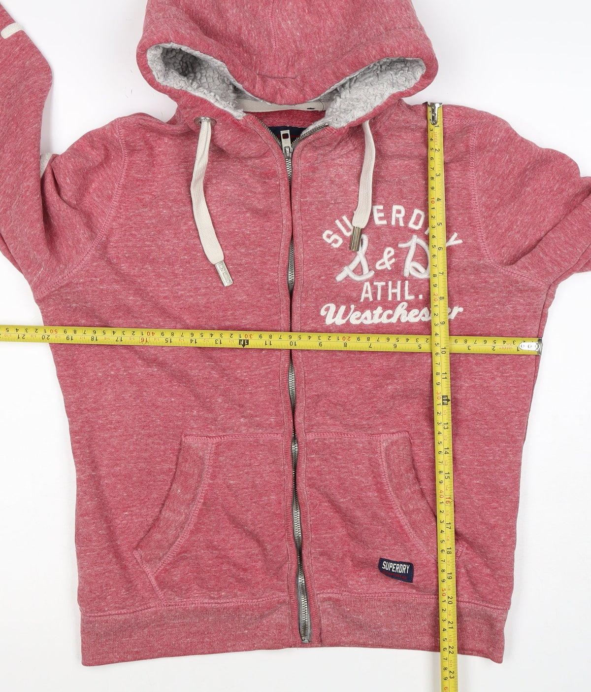Superdry Women’s Pink XL Full Zip Logo Hoodie Sherpa Lined
