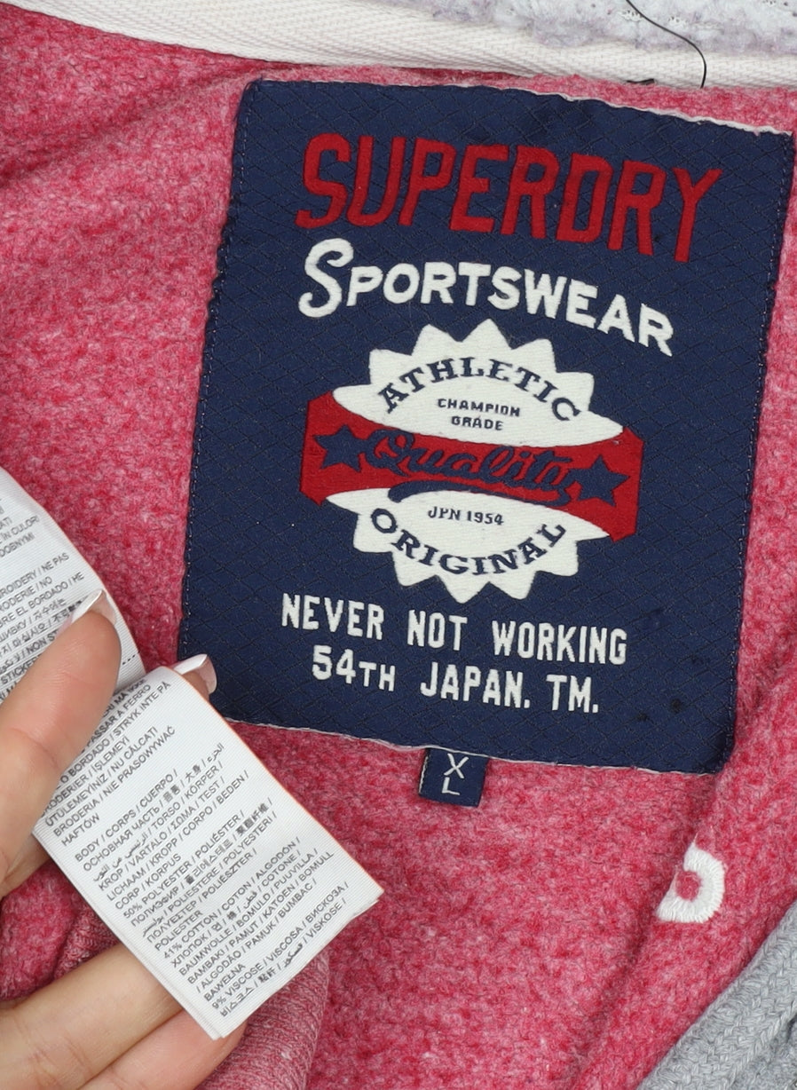 Superdry Women’s Pink XL Full Zip Logo Hoodie Sherpa Lined