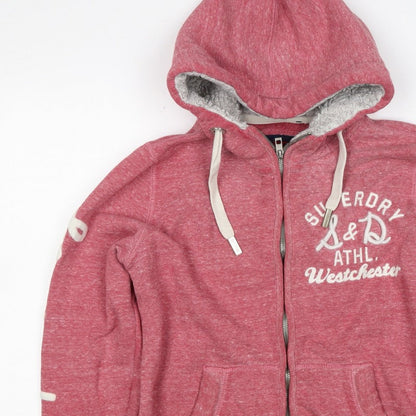 Superdry Women’s Pink XL Full Zip Logo Hoodie Sherpa Lined