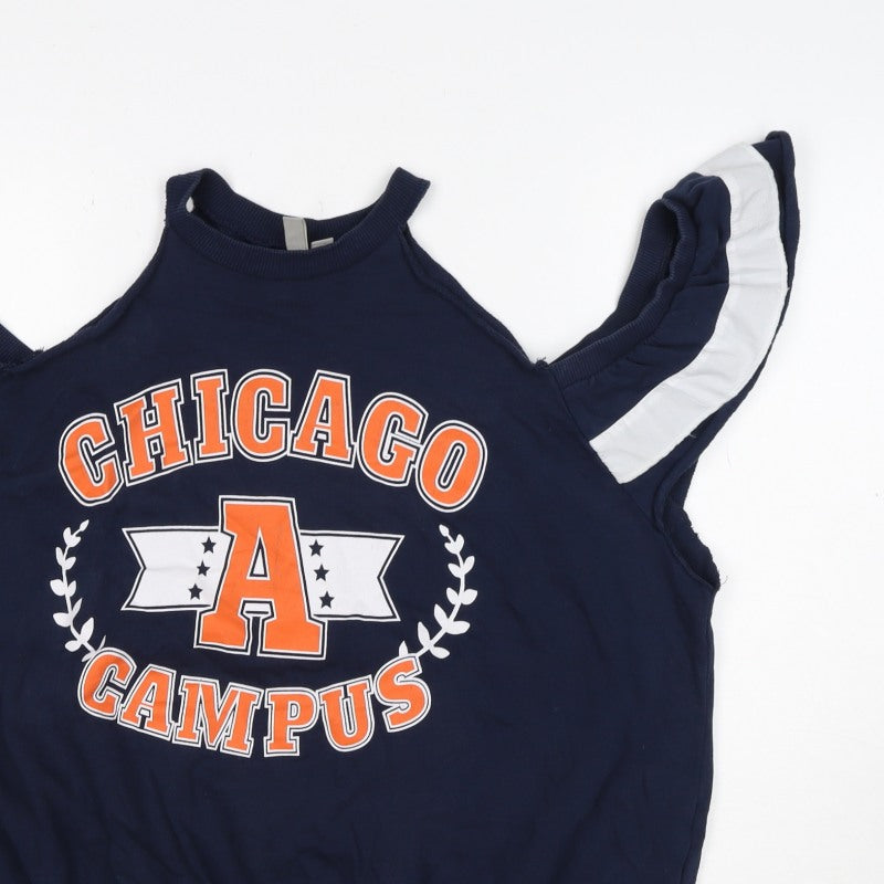 ASOS Women’s Navy Chicago Campus Graphic Ruffle Vest Sweatshirt UK 18